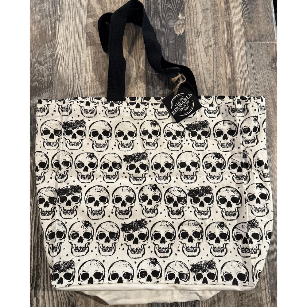 . Skulls Halloween 100% Cotton Canvas XL Reusable Shopping Tote Bag